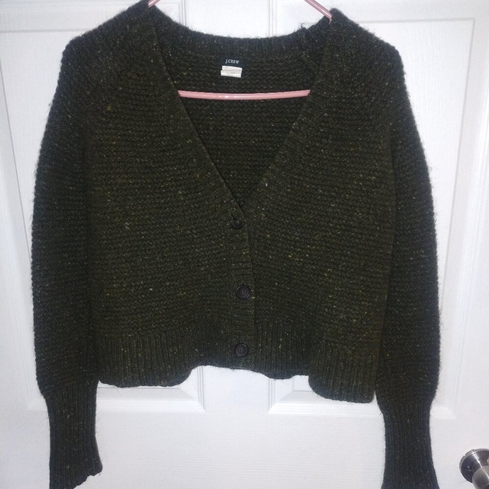 J. Crew Green Button Front Wool Mohair Angora Rabbit Hair  Cardigan  Sweater Med